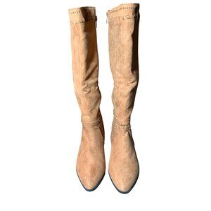 JustFab Womens Walk the Line Cognac Flat Boots Size 8